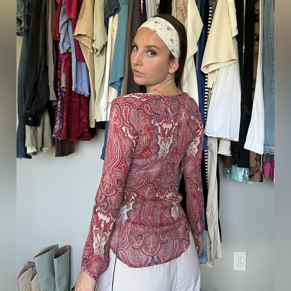 Lucky Brand Sheer Paisley Mesh Top (XS) - Picture 2 of 5